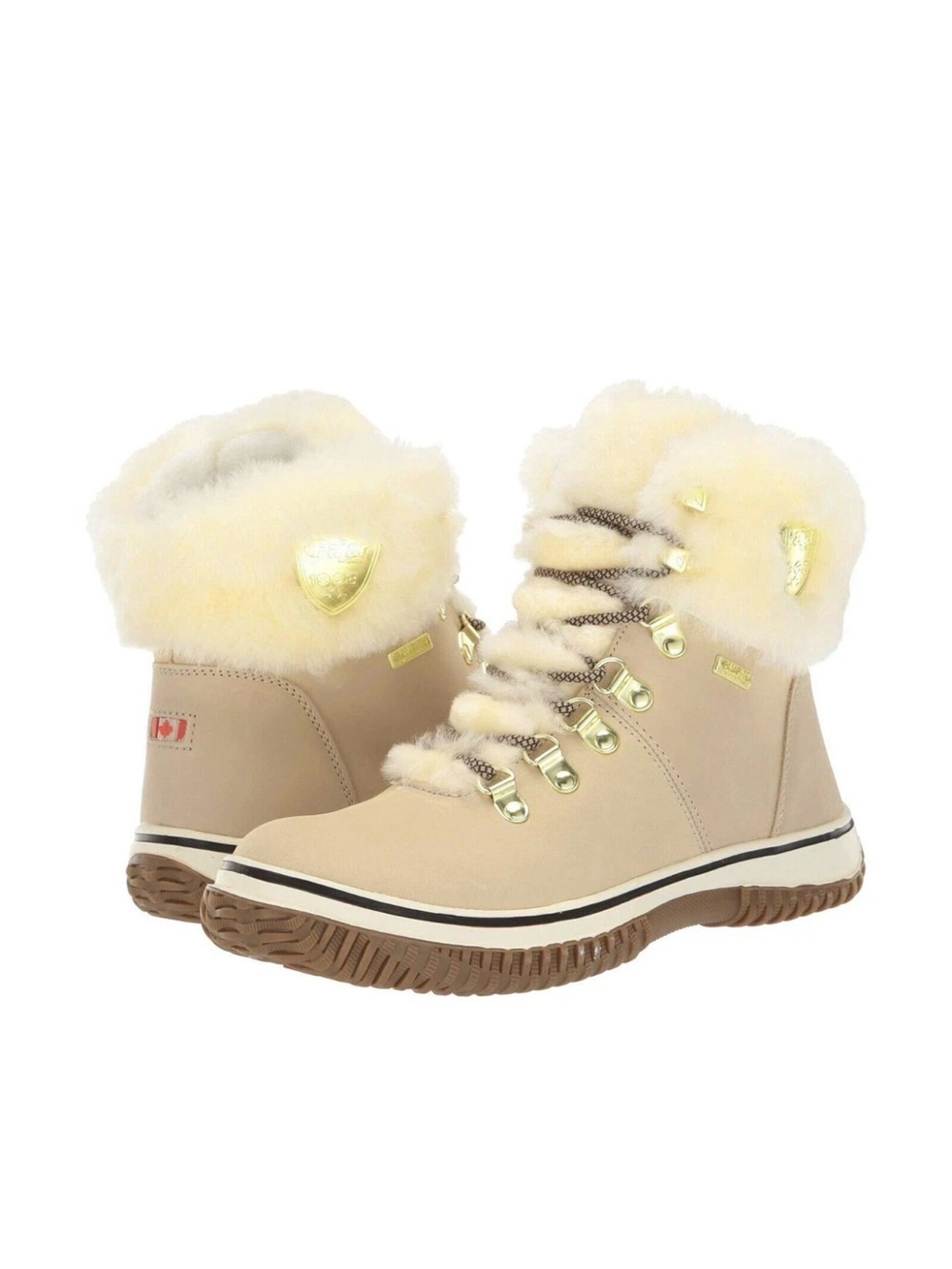 Pajar Shearling Lace-Up Winter Boots with Gold Hardware